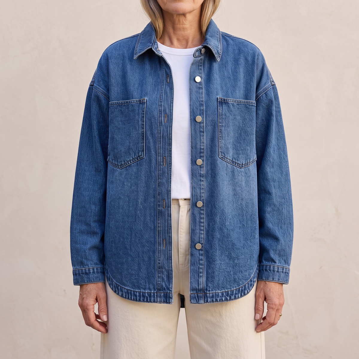 Oversized Chest Pocket Button Front Denim Shirt Jacket 3