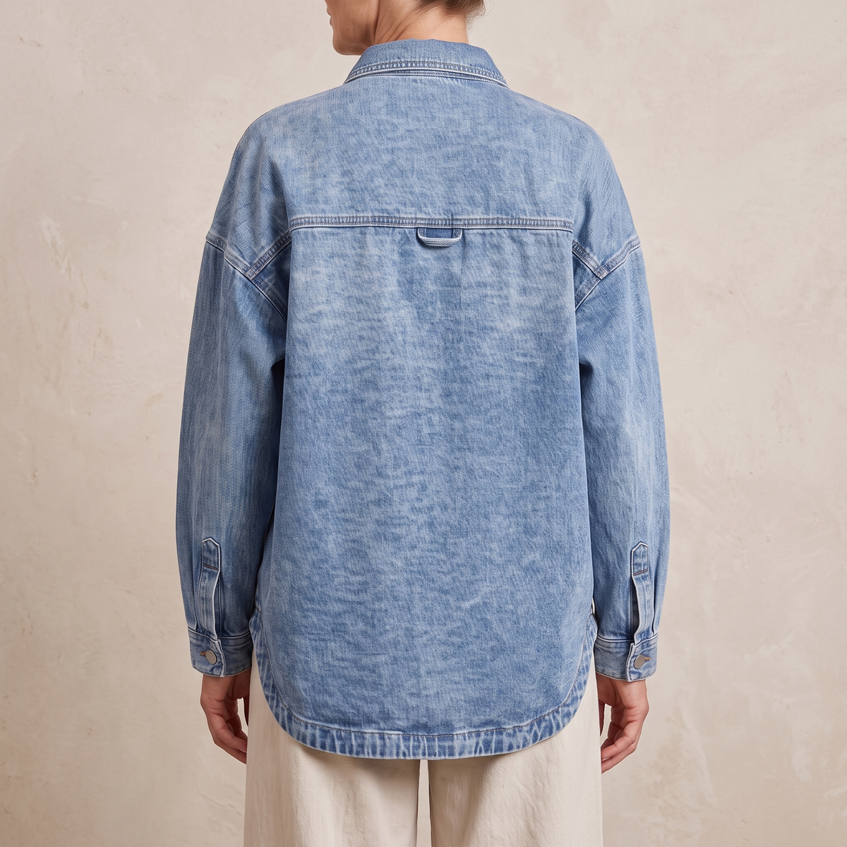 Oversized Chest Pocket Button Front Denim Shirt Jacket 2