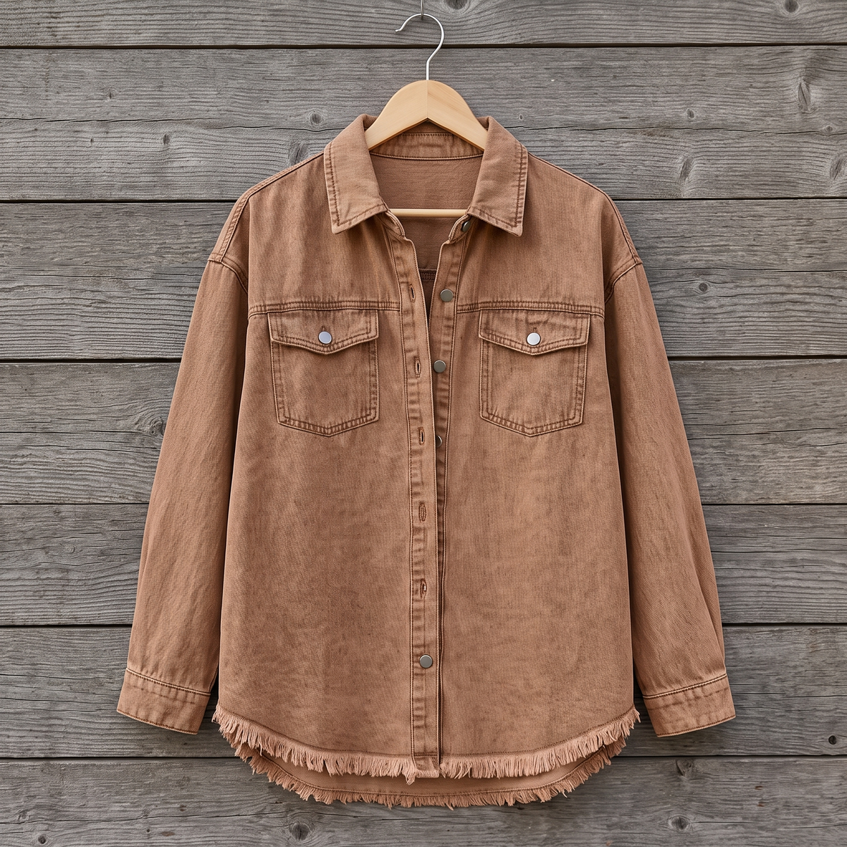 Raw Hem Button Front Denim Shirt Jacket 4