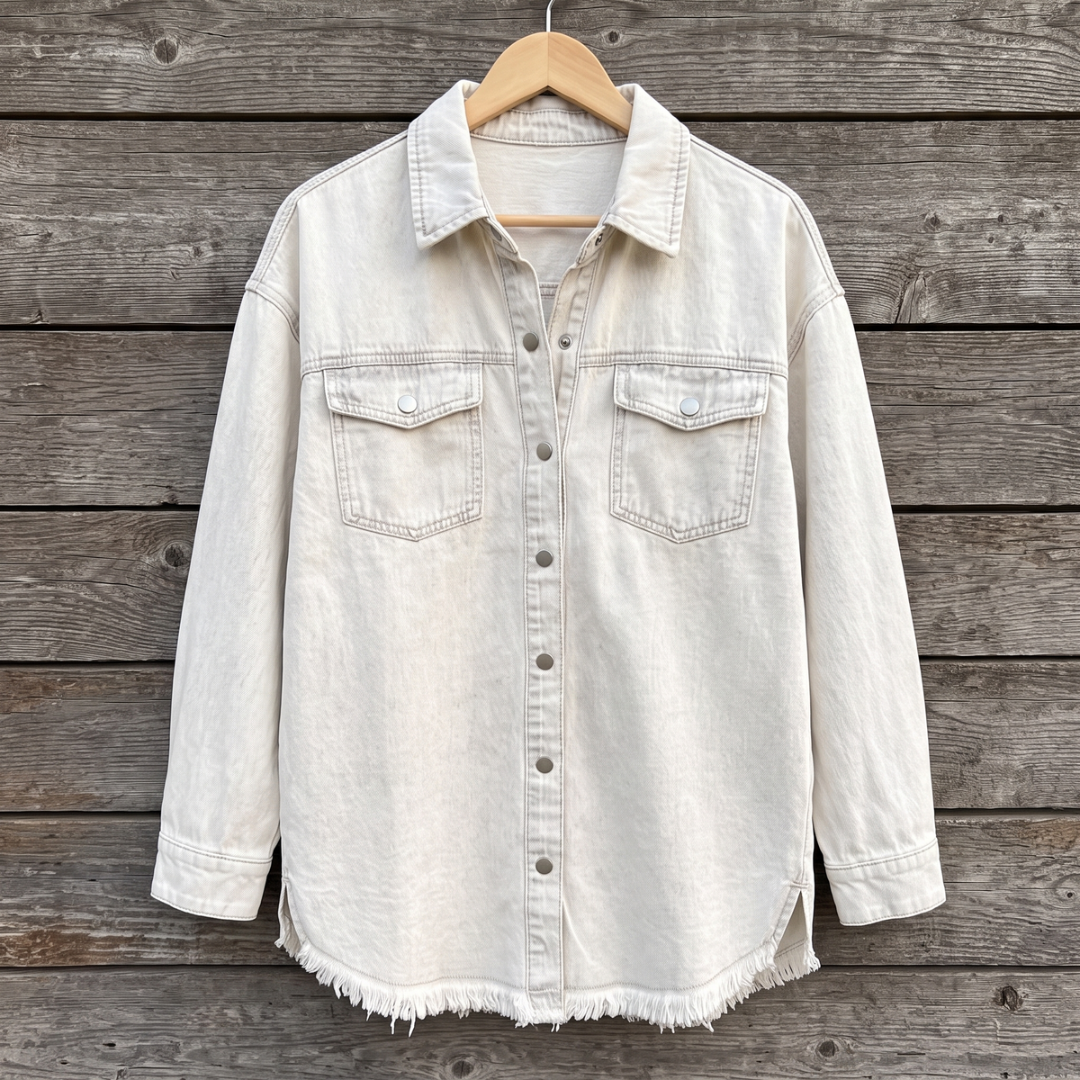 Raw Hem Button Front Denim Shirt Jacket 10