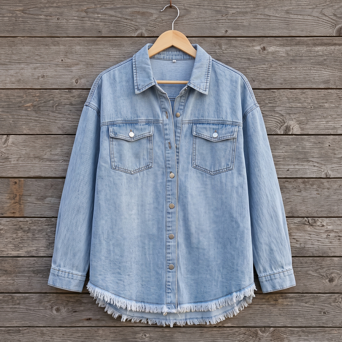 Raw Hem Button Front Denim Shirt Jacket 12