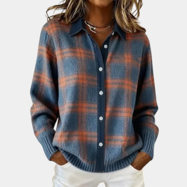 Plaid Collared Button Front Knit Cardigan 2