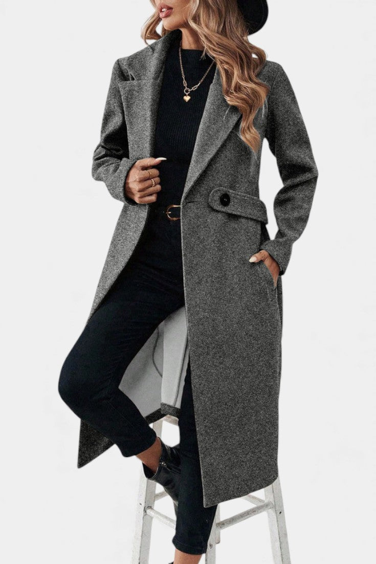 Notch Lapel Double Breasted Belted Longline Coat 7