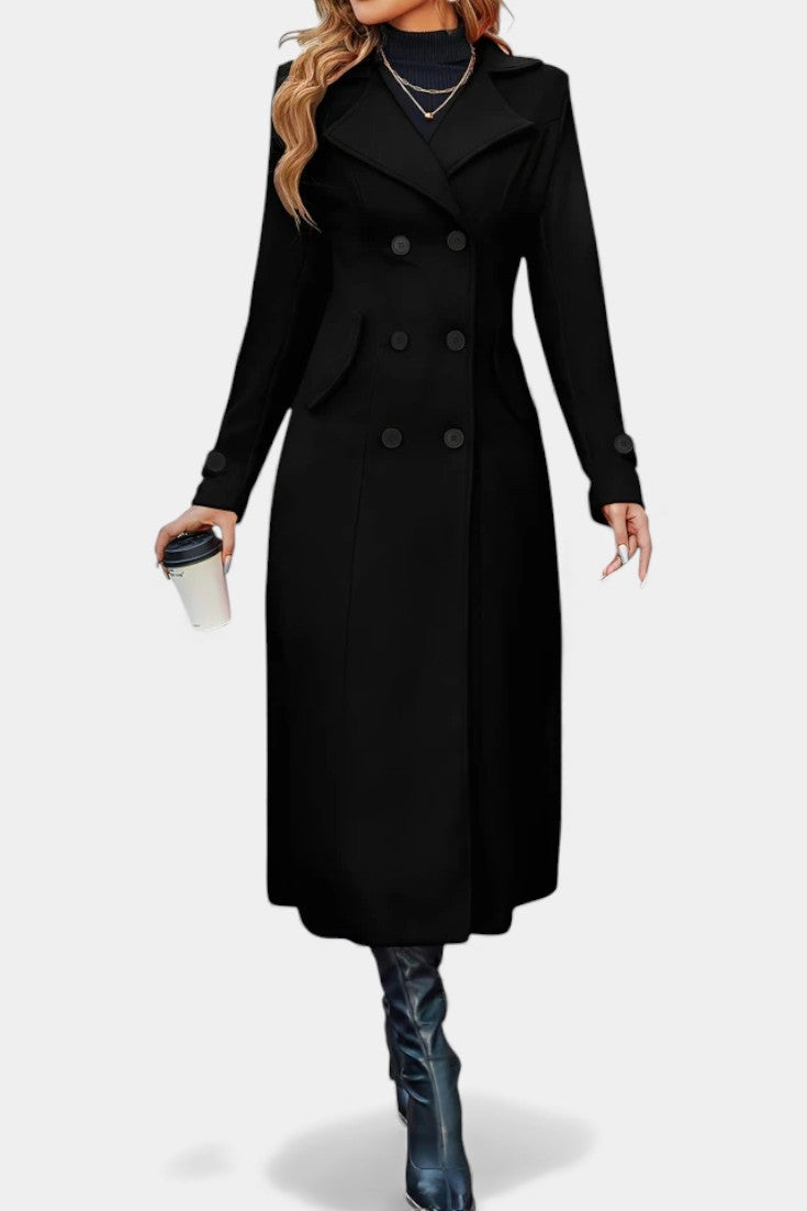 Notched Lapel Double Breasted Belted Longline Coat 10