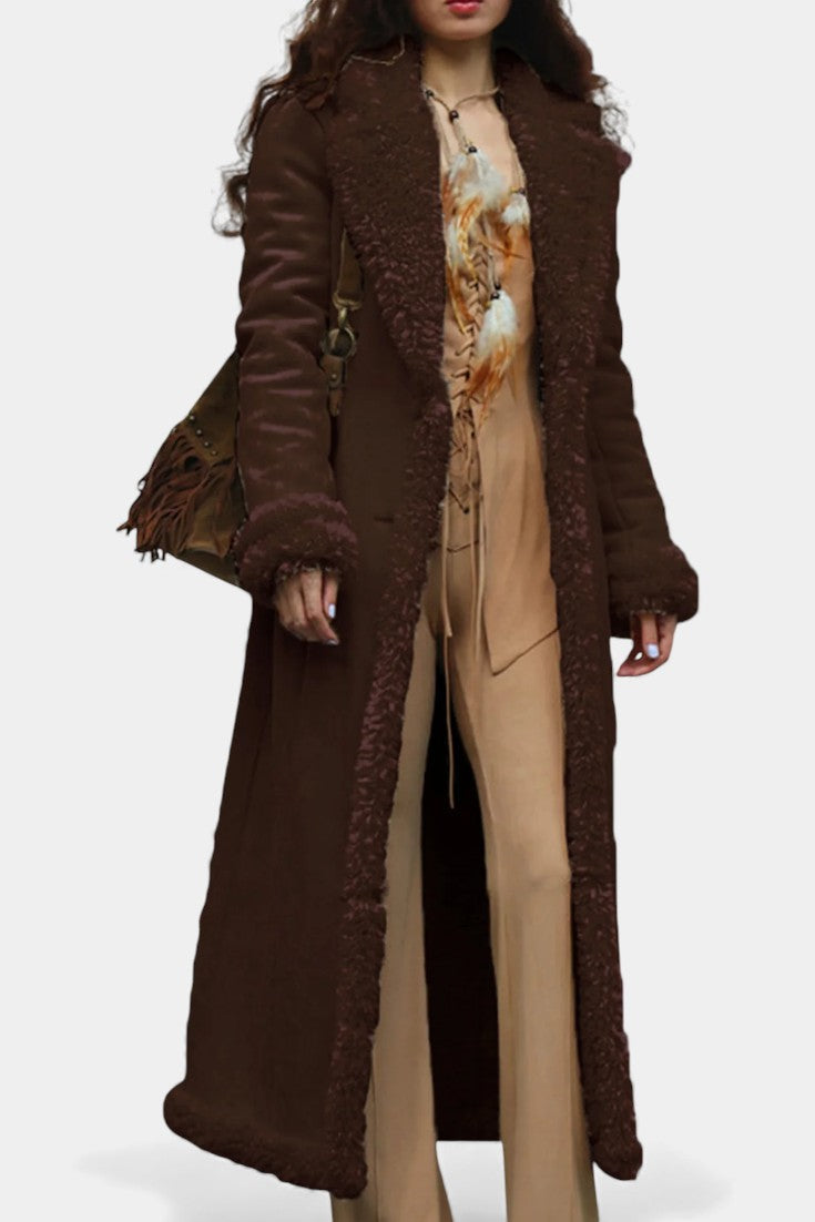 Faux Shearling Lapel Collar Longline Coat 5