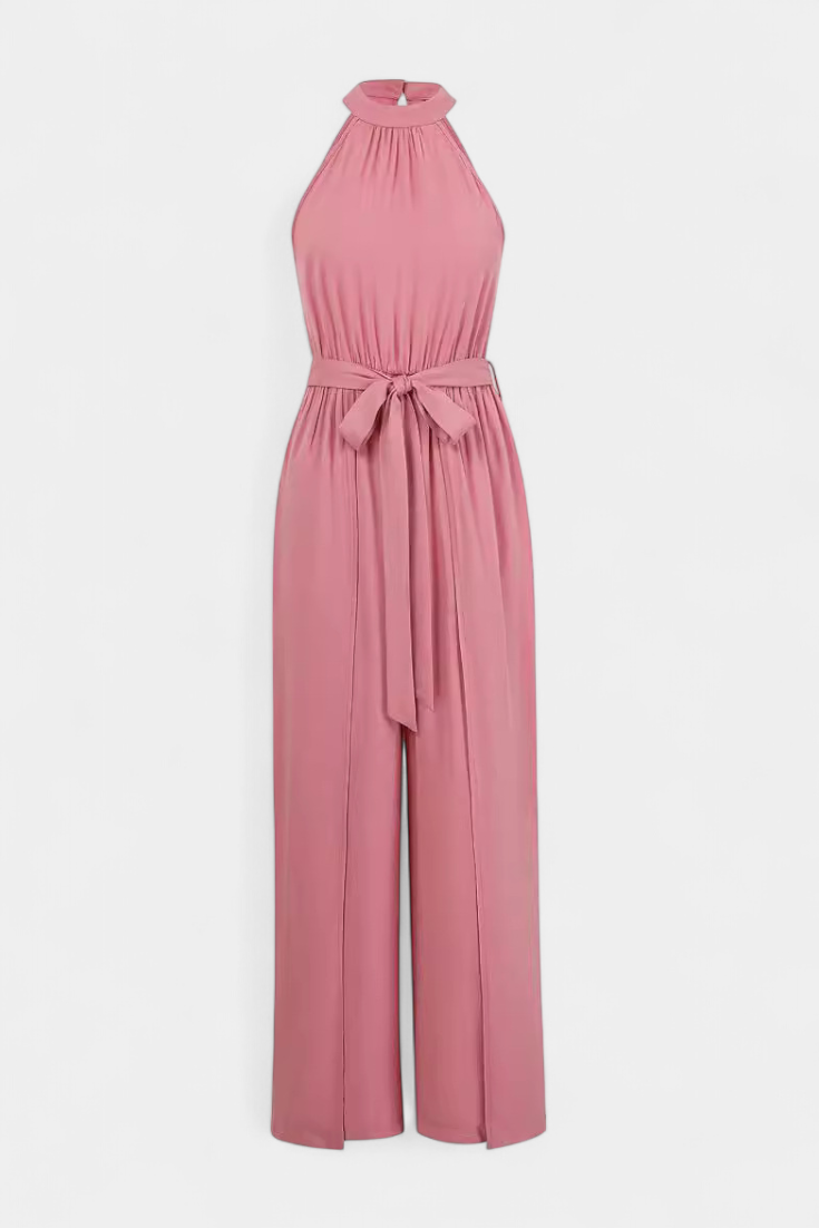 Halter Neck Belted Wide Leg High Split Jumpsuit 5