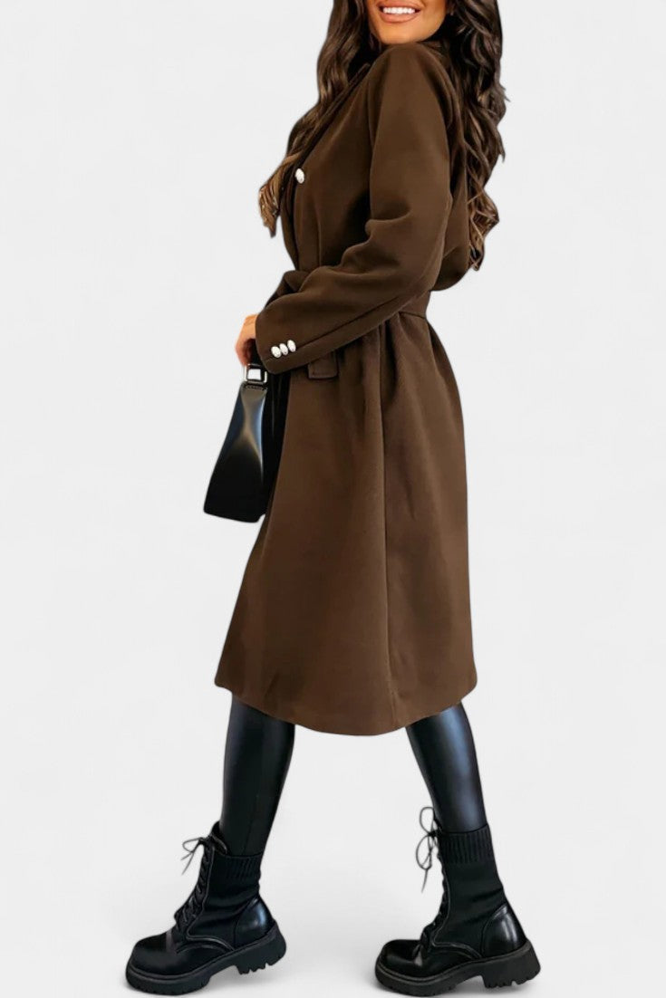 Double Breasted Belted Notch Lapel Longline Coat 14