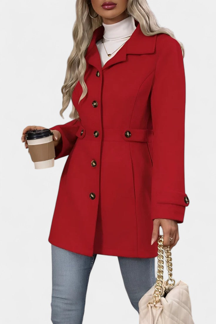 Notch Lapel Button Front Belted Tab Waist Midi Coat 7