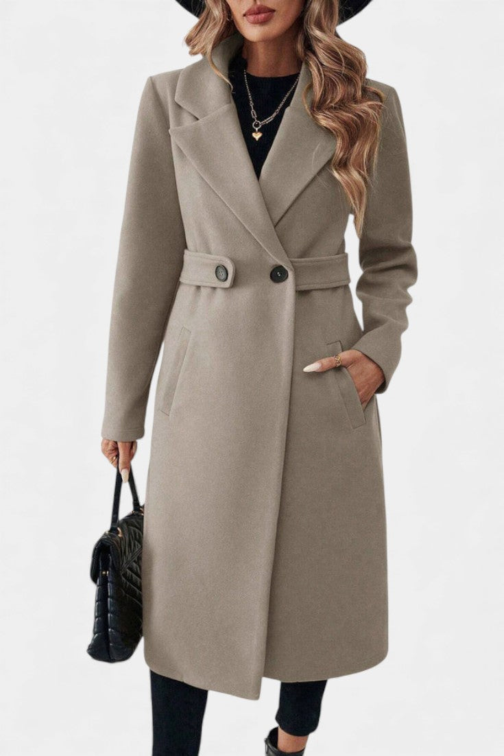 Notch Lapel Double Breasted Belted Longline Coat