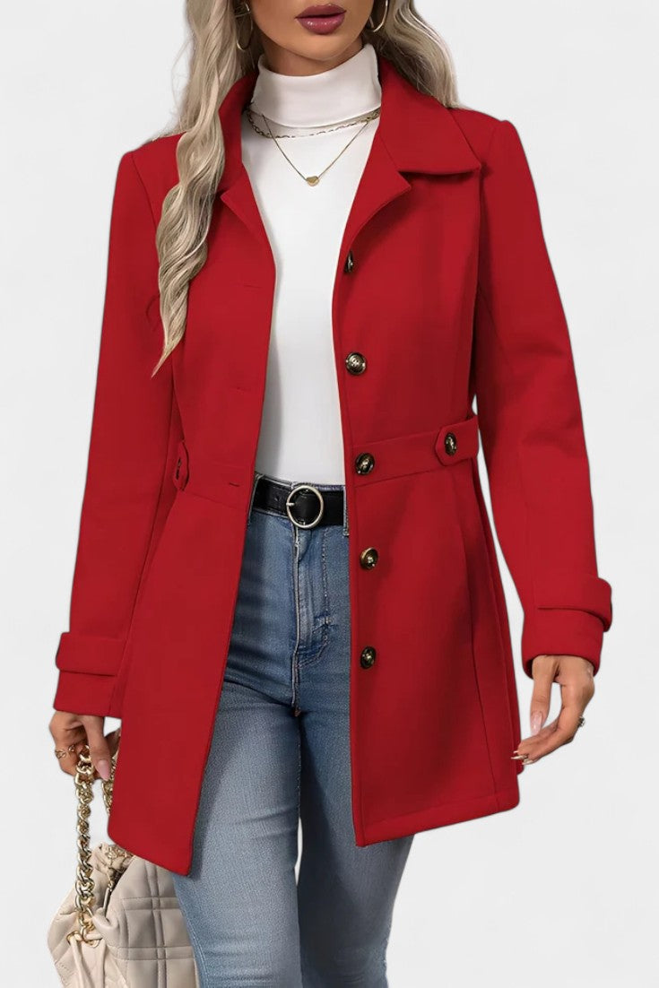 Notch Lapel Button Front Belted Tab Waist Midi Coat 6