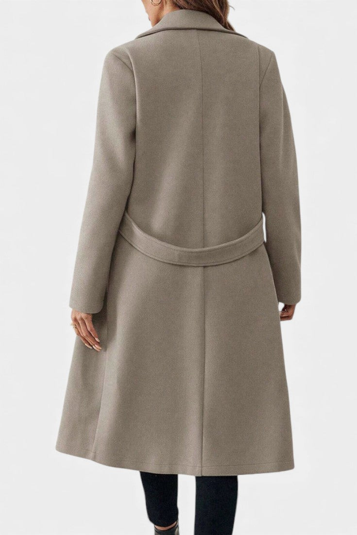 Notch Lapel Double Breasted Belted Longline Coat 3