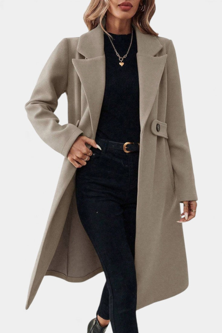 Notch Lapel Double Breasted Belted Longline Coat 2