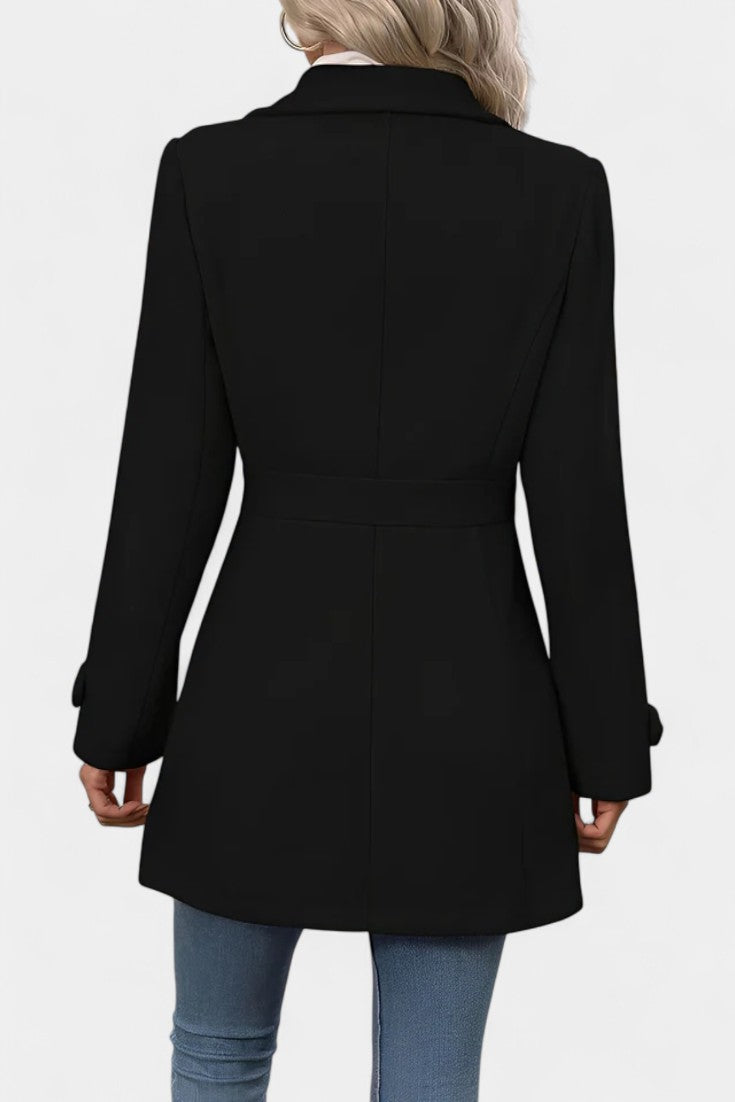 Notch Lapel Button Front Belted Tab Waist Midi Coat 17