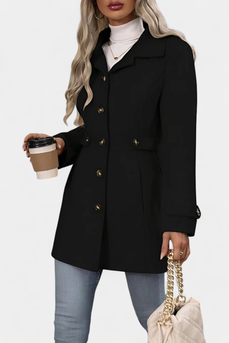 Notch Lapel Button Front Belted Tab Waist Midi Coat 16