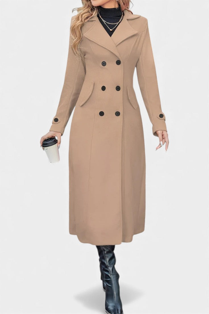 Notched Lapel Double Breasted Belted Longline Coat 15