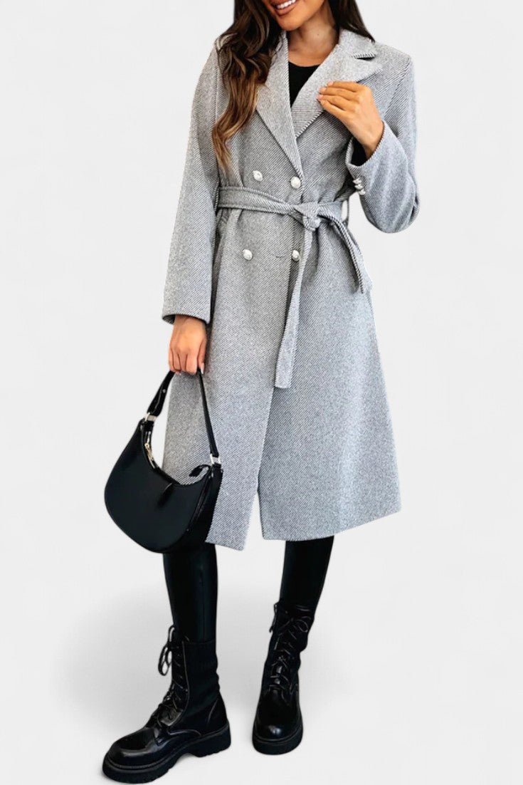 Double Breasted Belted Notch Lapel Longline Coat 17
