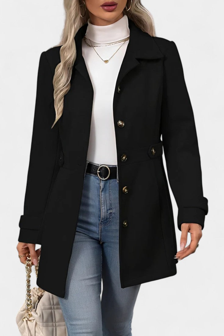 Notch Lapel Button Front Belted Tab Waist Midi Coat 14