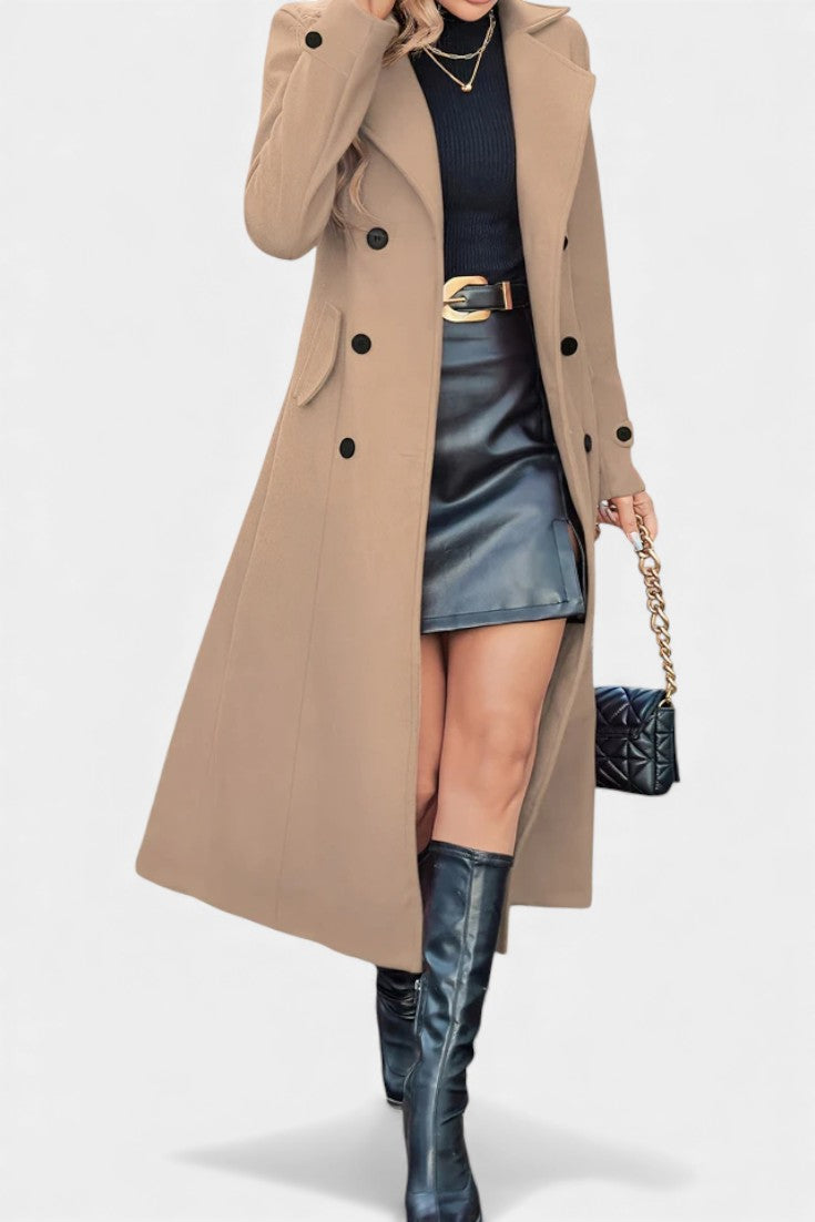 Notched Lapel Double Breasted Belted Longline Coat 16