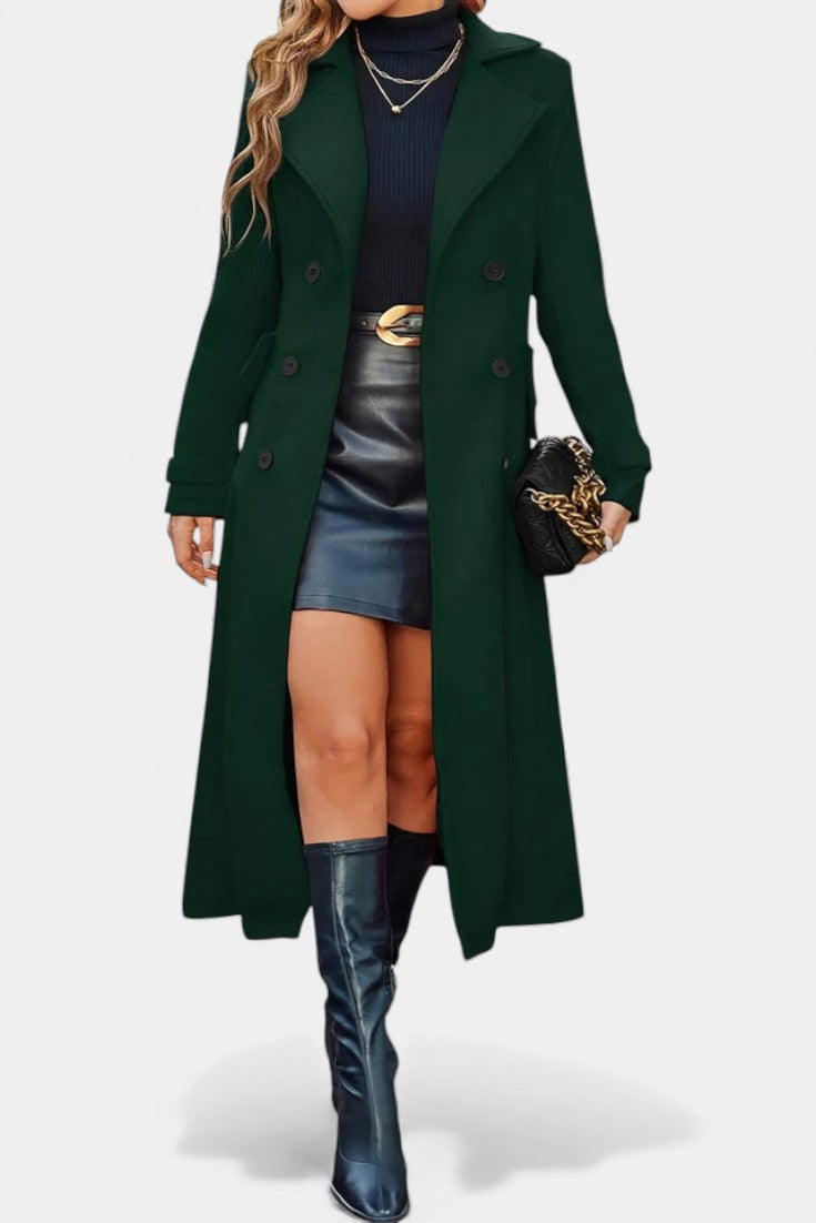 Notched Lapel Double Breasted Belted Longline Coat 18