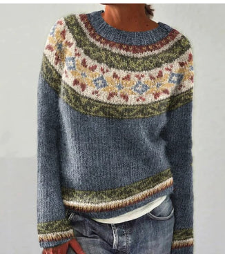 Fair Isle Boat Neck Long Sleeve Knit Sweater 2