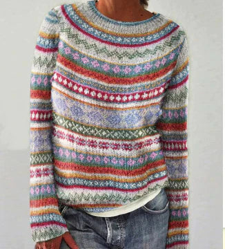 Fair Isle Boat Neck Long Sleeve Knit Sweater 3