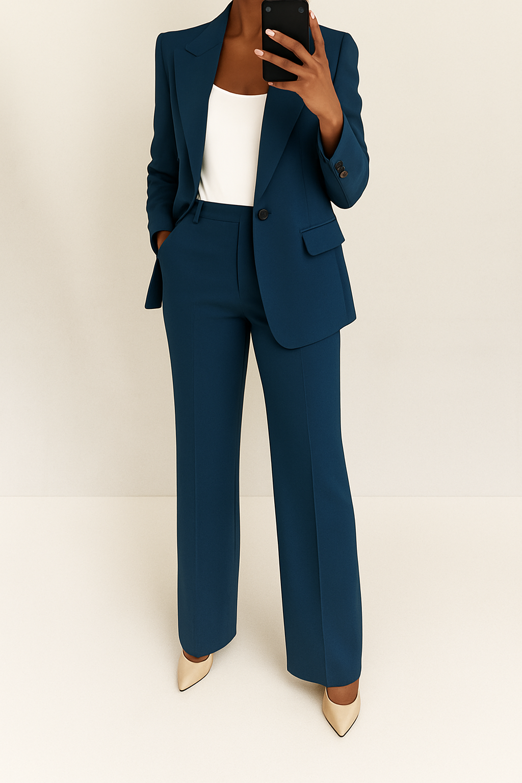 Single Button Blazer and Wide Leg Pants Two Piece Set 7