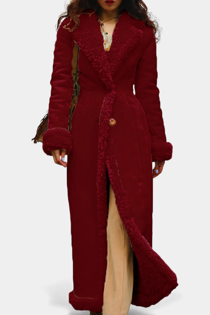 Faux Shearling Lapel Collar Longline Coat 19