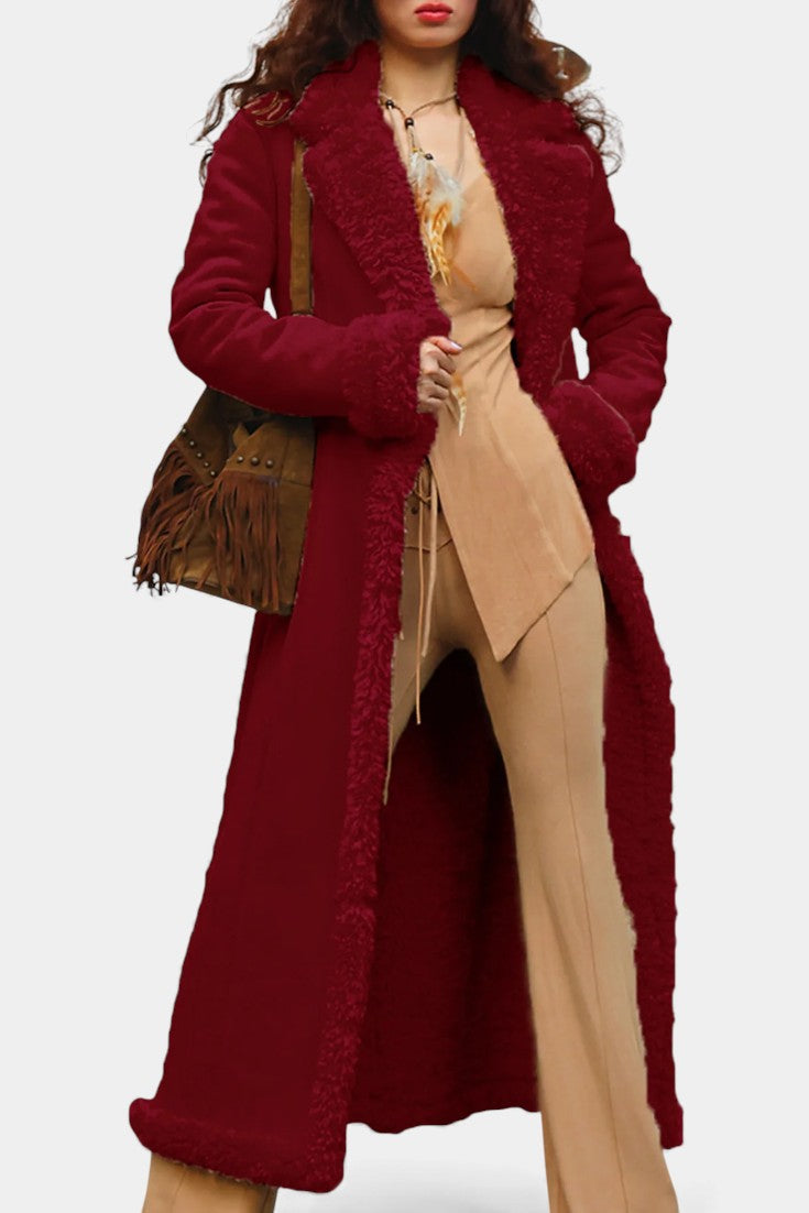 Faux Shearling Lapel Collar Longline Coat 20