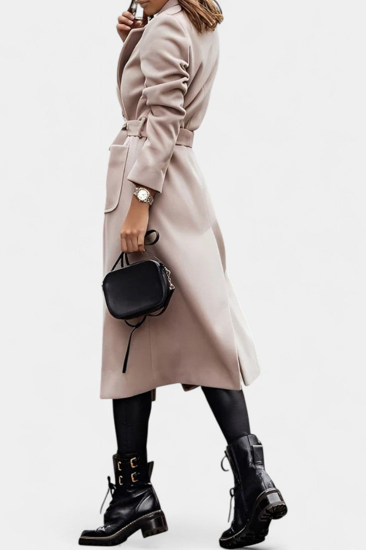 Notched Lapel Belted Patch Pocket Longline Coat 7