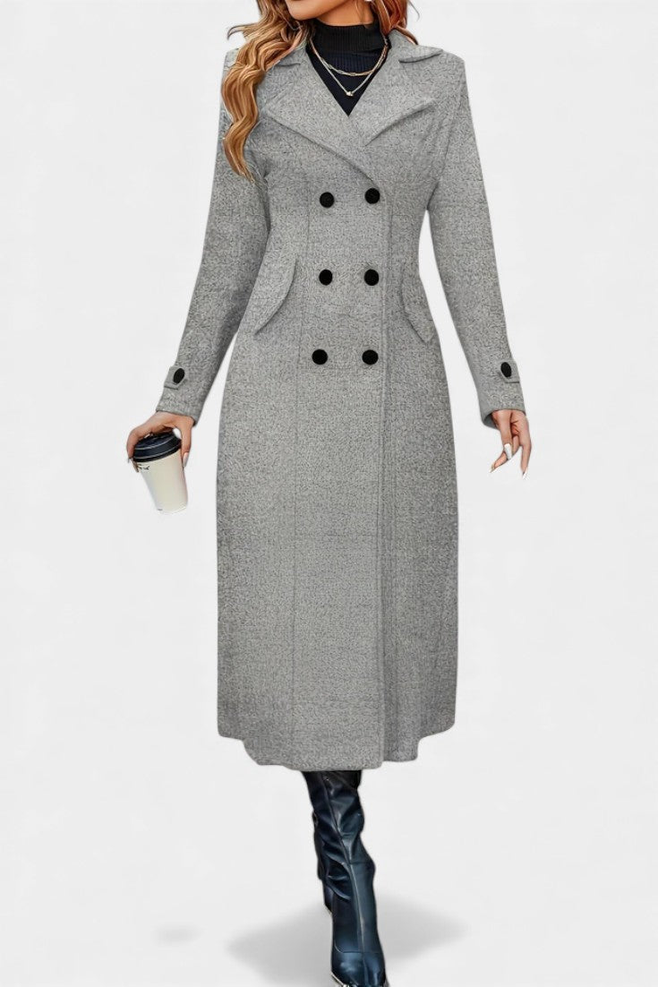 Notched Lapel Double Breasted Belted Longline Coat 2