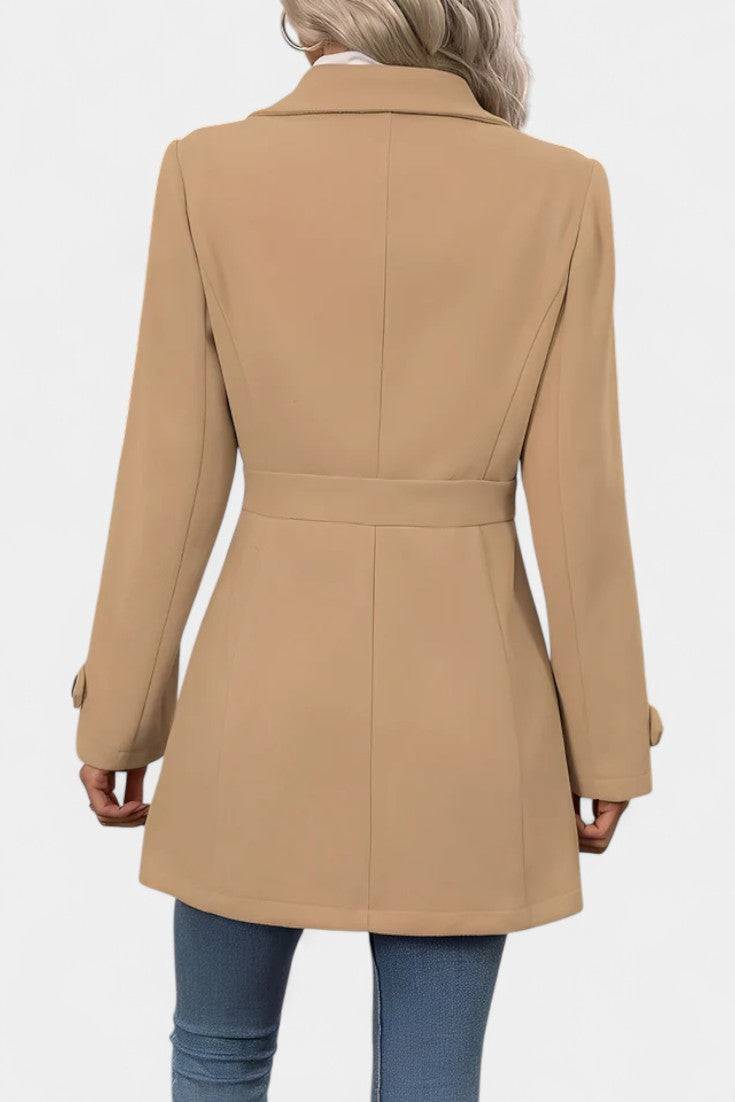 Notch Lapel Button Front Belted Tab Waist Midi Coat 13