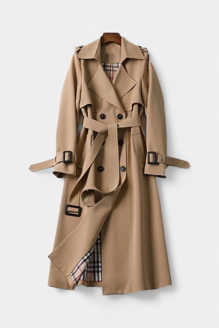 Double Breasted Belted Longline Trench Coat