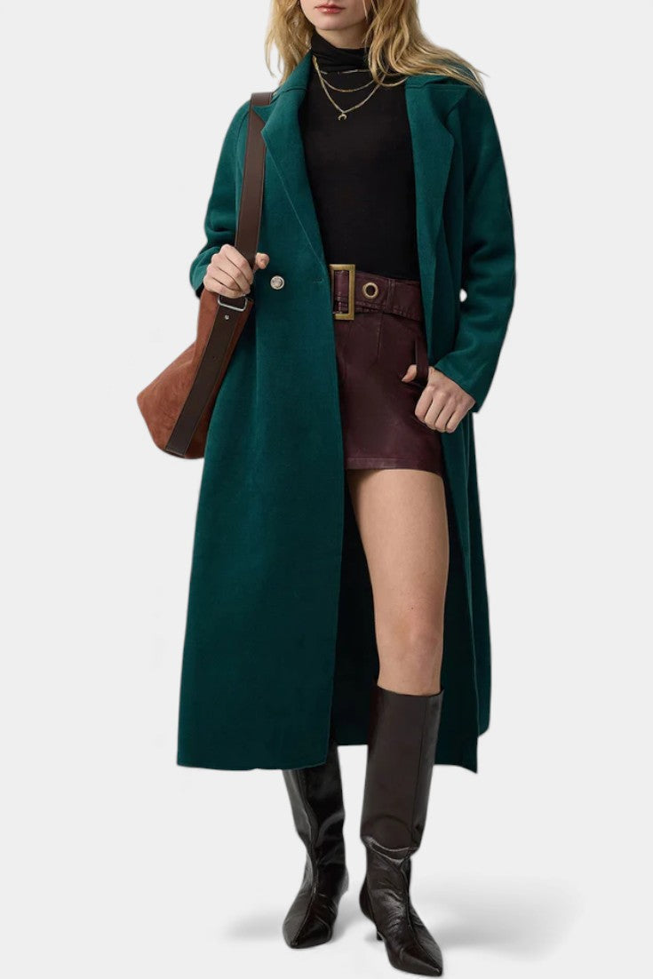 Notched Lapel Open Front Longline Wool Coat 3