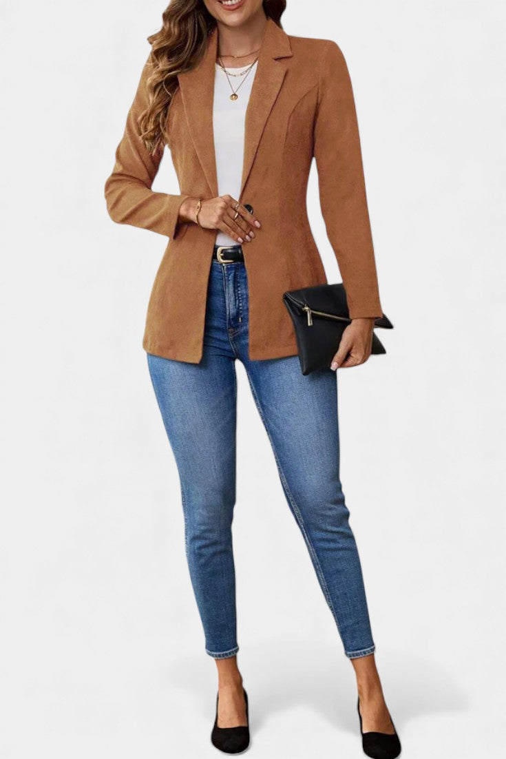 Suede Look Notch Lapel Open Front Blazer