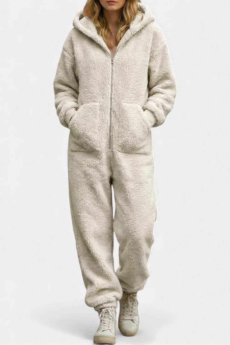 Hooded Zip Front Fleece Lounge Jumpsuit 2