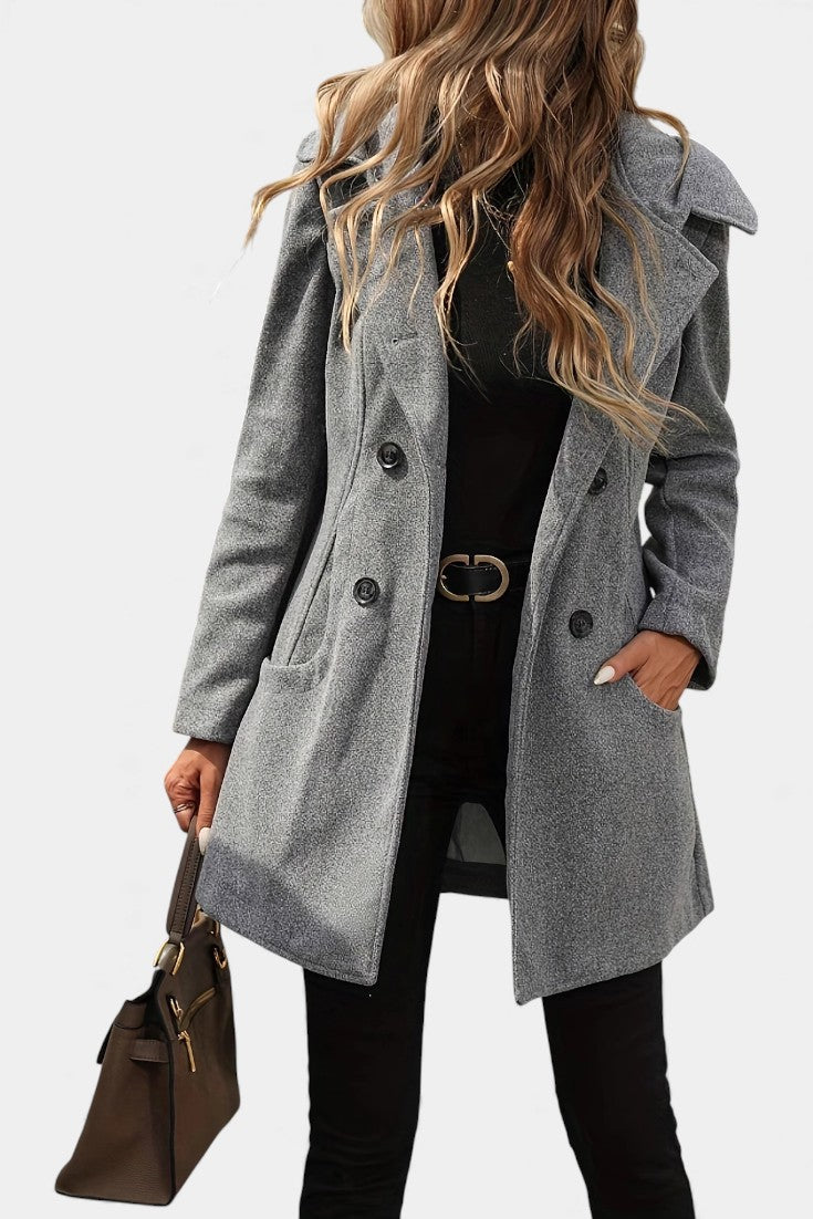 Hooded Double Breasted Longline Wool Look Coat