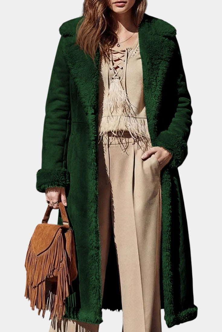 Faux Shearling Lapel Collar Longline Coat 11