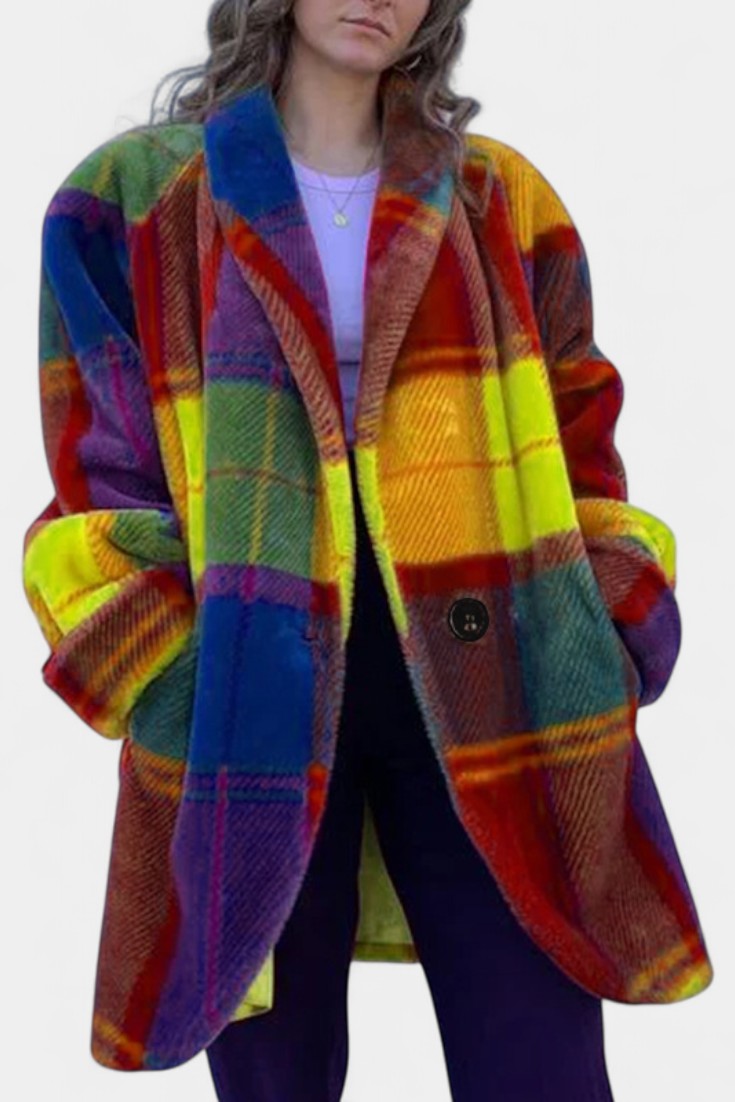 Plaid Check Lapel Longline Oversized Coat 2