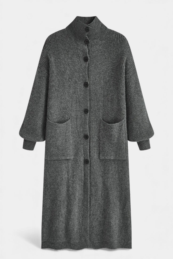 Stand Collar Button Front Longline Knit Cardigan Coat 4