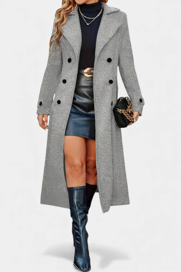Notched Lapel Double Breasted Belted Longline Coat