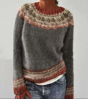 Fair Isle Boat Neck Long Sleeve Knit Sweater 4