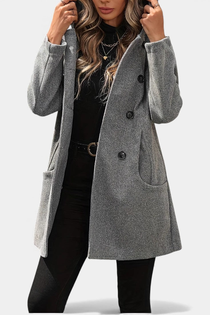 Hooded Double Breasted Longline Wool Look Coat 4