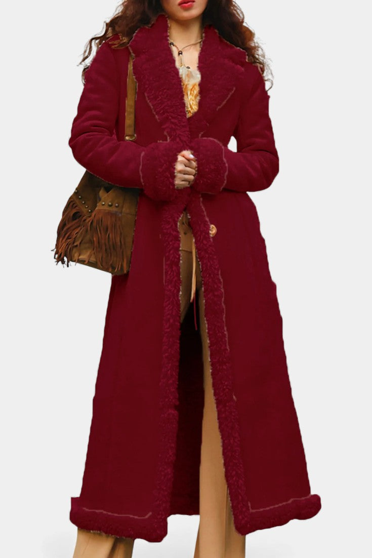 Faux Shearling Lapel Collar Longline Coat 21