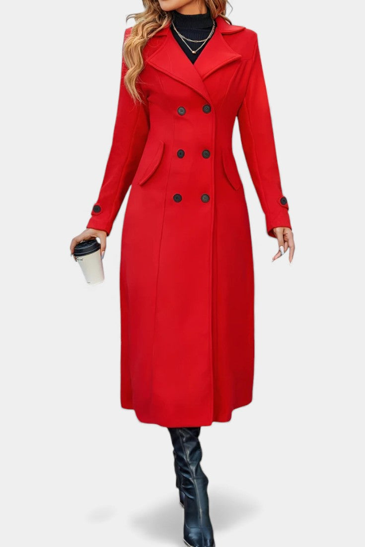 Notched Lapel Double Breasted Belted Longline Coat 23