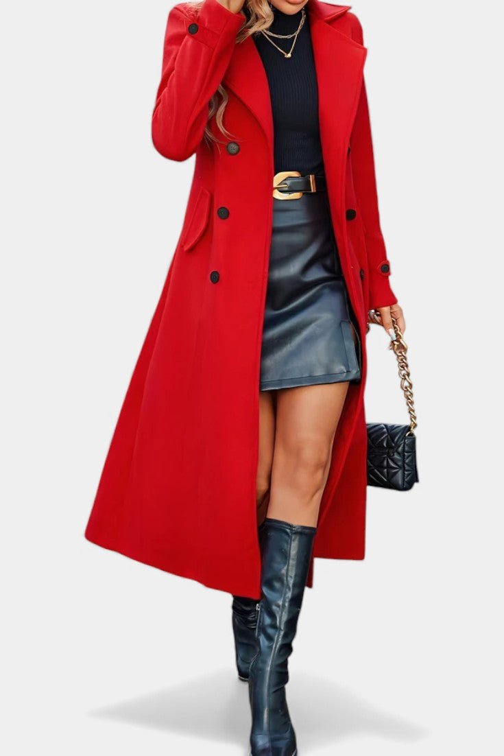 Notched Lapel Double Breasted Belted Longline Coat 24