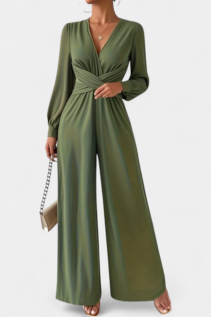 V-Neck Long Sleeve Twist Front Wide Leg Jumpsuit 2