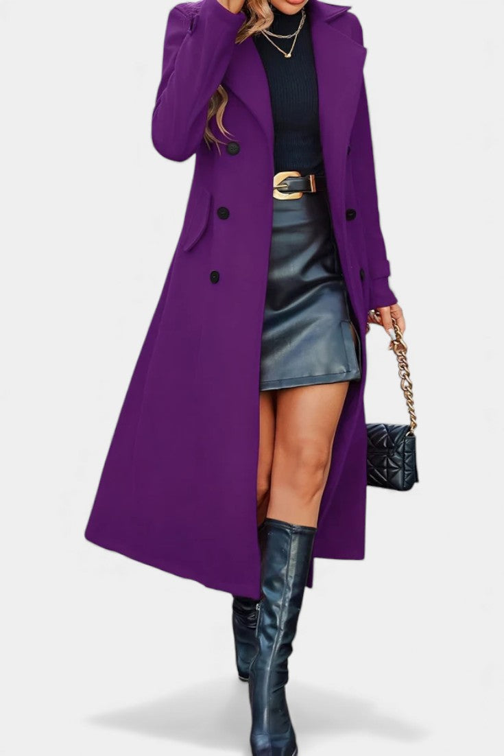 Notched Lapel Double Breasted Belted Longline Coat 27