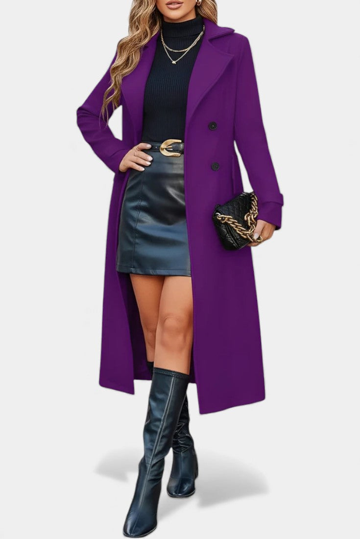 Notched Lapel Double Breasted Belted Longline Coat 25