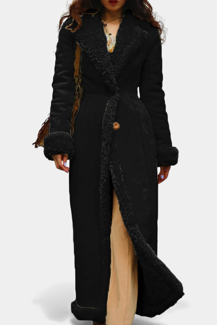 Faux Shearling Lapel Collar Longline Coat 26