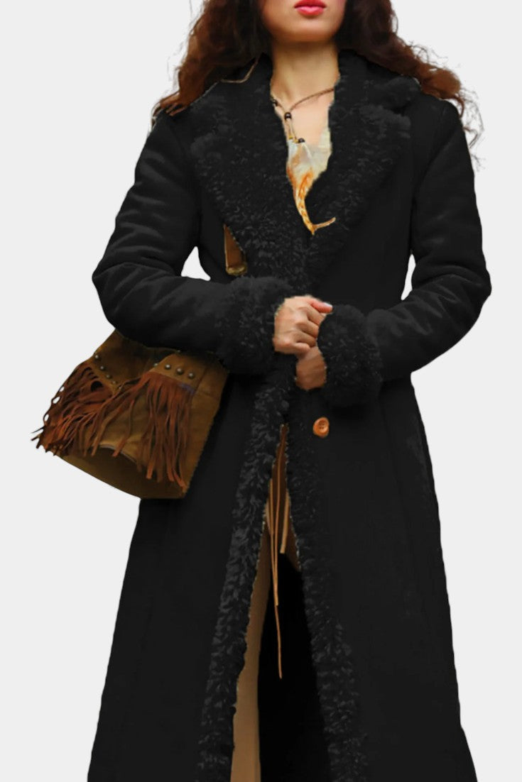 Faux Shearling Lapel Collar Longline Coat 27